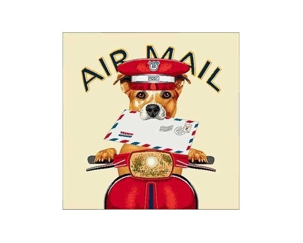FUNDA DE COJÍN GOBELINO, UNA CARA, DISEÑO DE PERRO FOX TERRIER CARTERO ROJO, 45 X 45 CM.