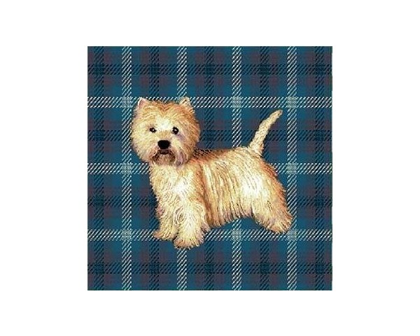 FUNDA DE COJÍN GOBELINO, UNA CARA, DISEÑO DE PERRO HIGHLAND HARRY AZUL, 45 X 45 CM.