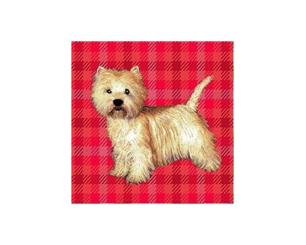 FUNDA DE COJÍN GOBELINO, UNA CARA, DISEÑO DE PERRO HIGHLAND HARRY ROJO, 45 X 45 CM.