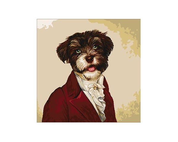 FUNDA DE COJÍN GOBELINO, UNA CARA, DISEÑO DE PERRO SCHNOODLE CHAQUETA ROJA, 45 X 45 CM.