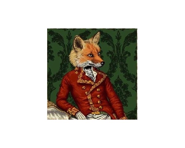 FUNDA DE COJÍN GOBELINO, UNA CARA, DISEÑO DE PERRO ZORRO ETHAN TRAJE DE ÉPOCA, 45 X 45 CM.