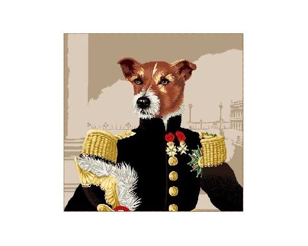 FUNDA DE COJÍN GOBELINO, UNA CARA, DISEÑO DE PERRO FOX TERRIER WATERLOO, 45 X 45 CM.