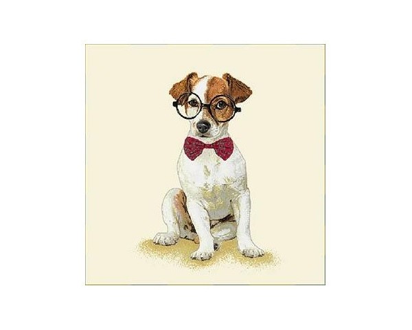 FUNDA DE COJÍN GOBELINO, UNA CARA, DISEÑO DE PERRO FOX TERRIER INTELECTUAL, 45 X 45 CM.
